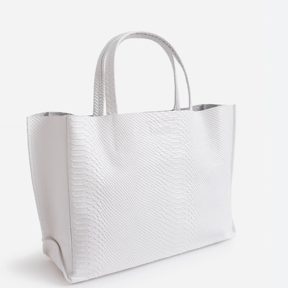 Ampersand As Apostrophe White Sideways Python Textured Leather Tote Bag - Picture 3 of 13